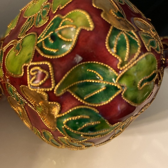 Vintage Mini Cloisonné Enamel Gold Apple Teapot & Lid Collectible Farmhouse - Picture 10 of 13